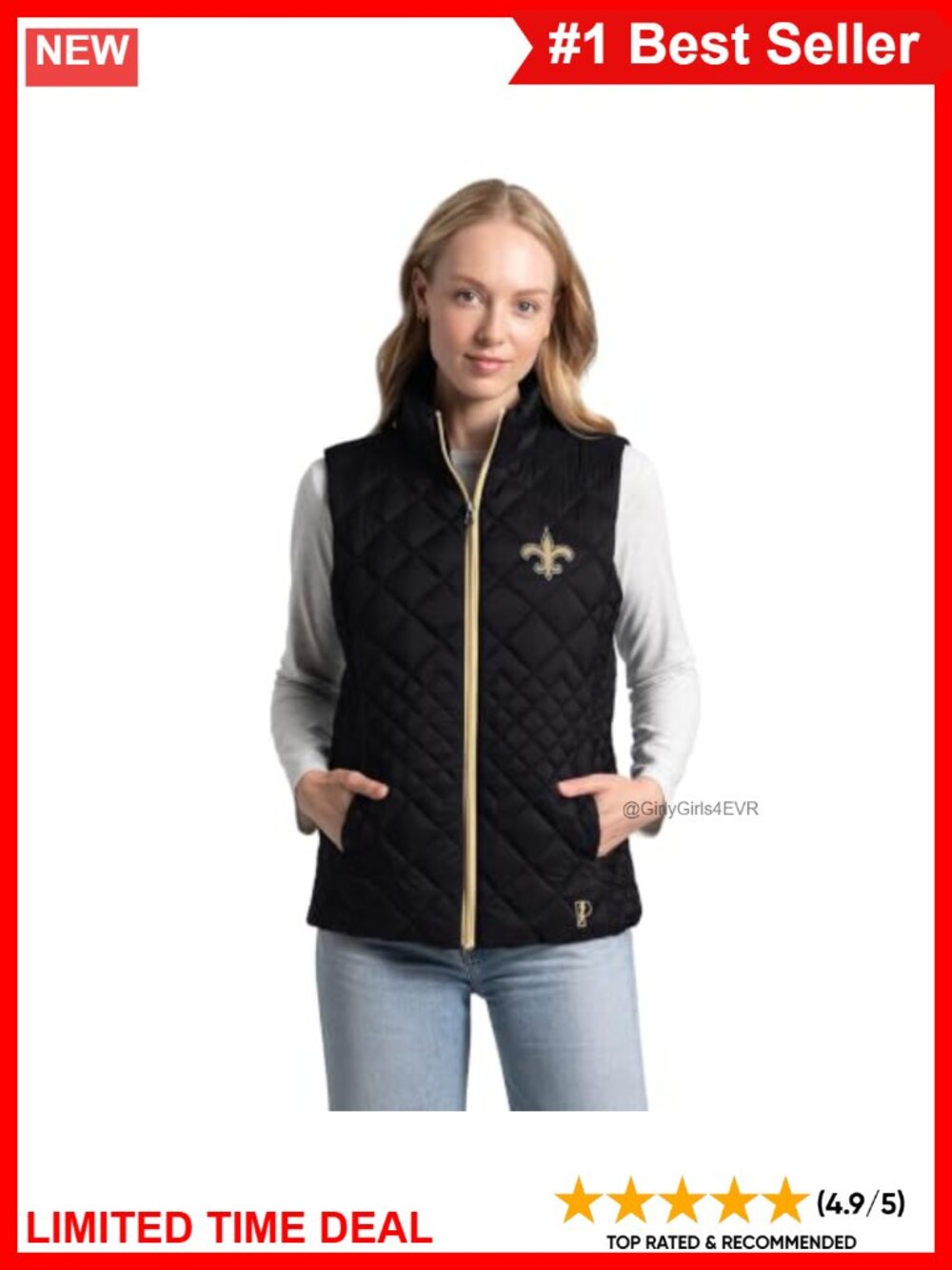 Pro Player NFL Quilted Vest Nylon Sleeveless Lightweight Water-Resistant